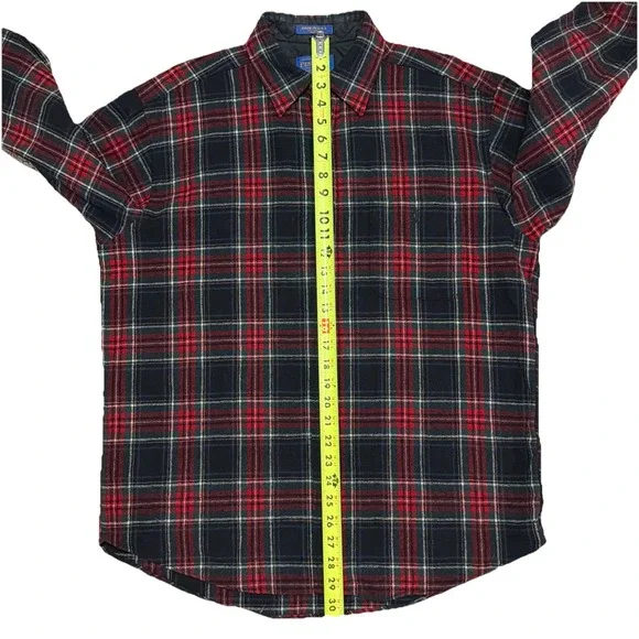 Pendleton Black Tartan Plaid Wool Long Sleeve Shirt Elbow Patches Large VTG
